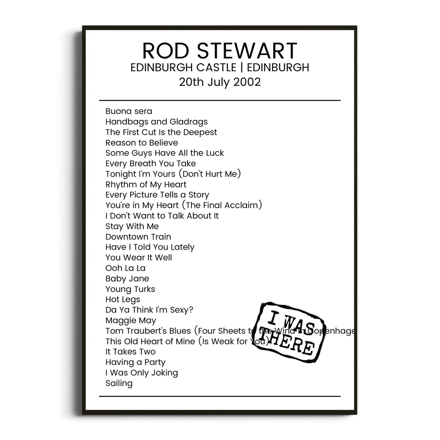 Rod Stewart Edinburgh 20 July 2002 Setlist Poster