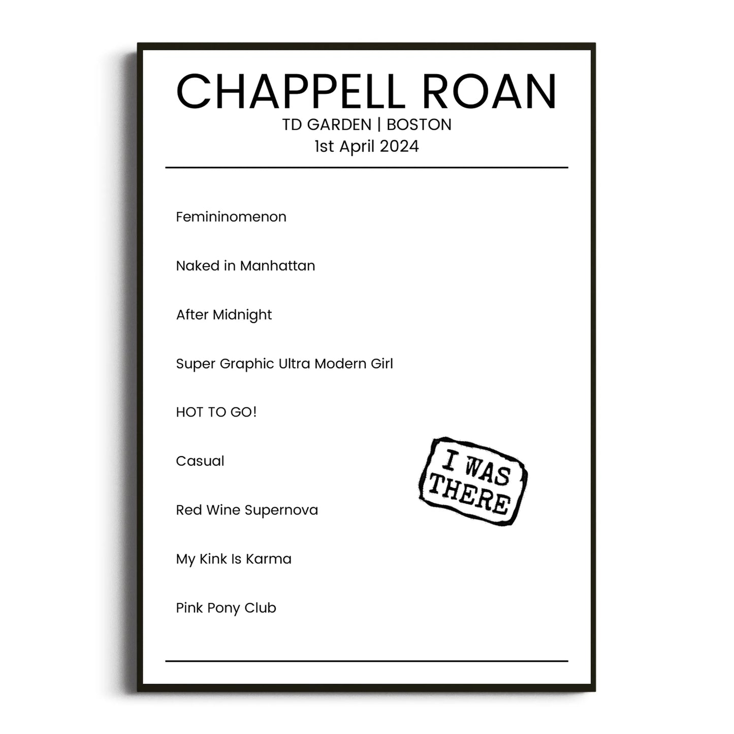 Chappell Roan Boston 01 April 2024 Setlist Poster