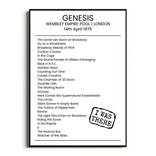 Genesis London 14 April 1975 Setlist Poster