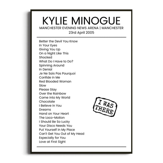 Kylie Minogue Manchester 23 April 2005 Setlist Poster