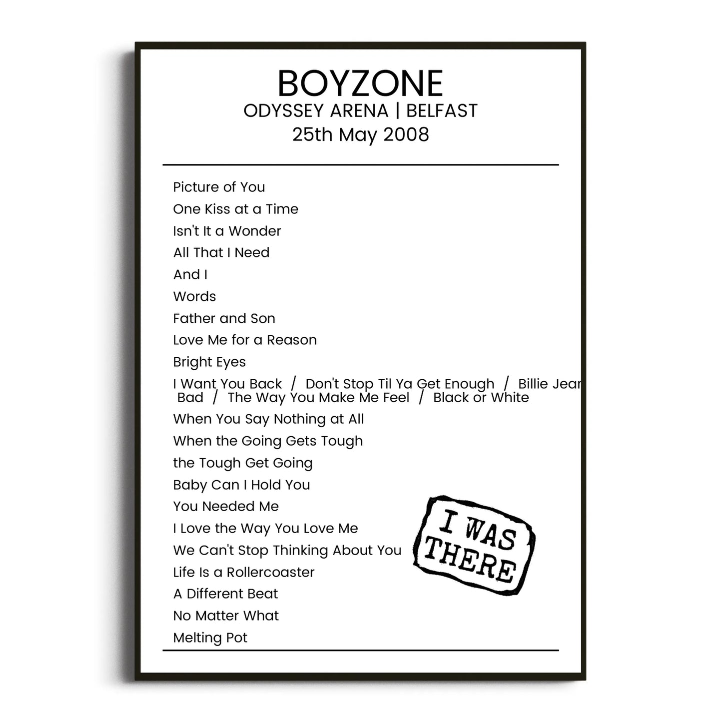 Boyzone Belfast 25 May 2008 Setlist Poster