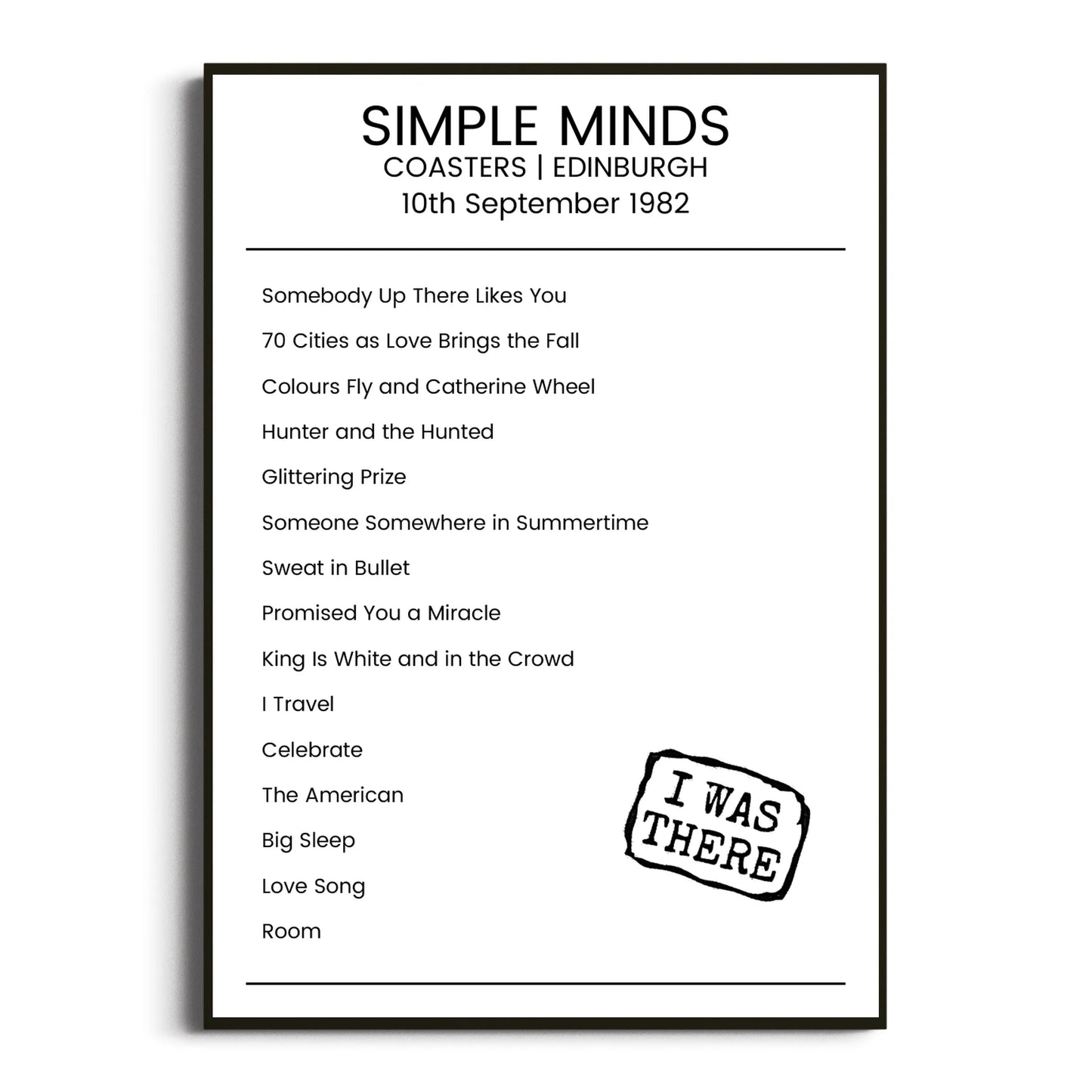 Simple Minds Edinburgh 10 September 1982 Setlist Poster