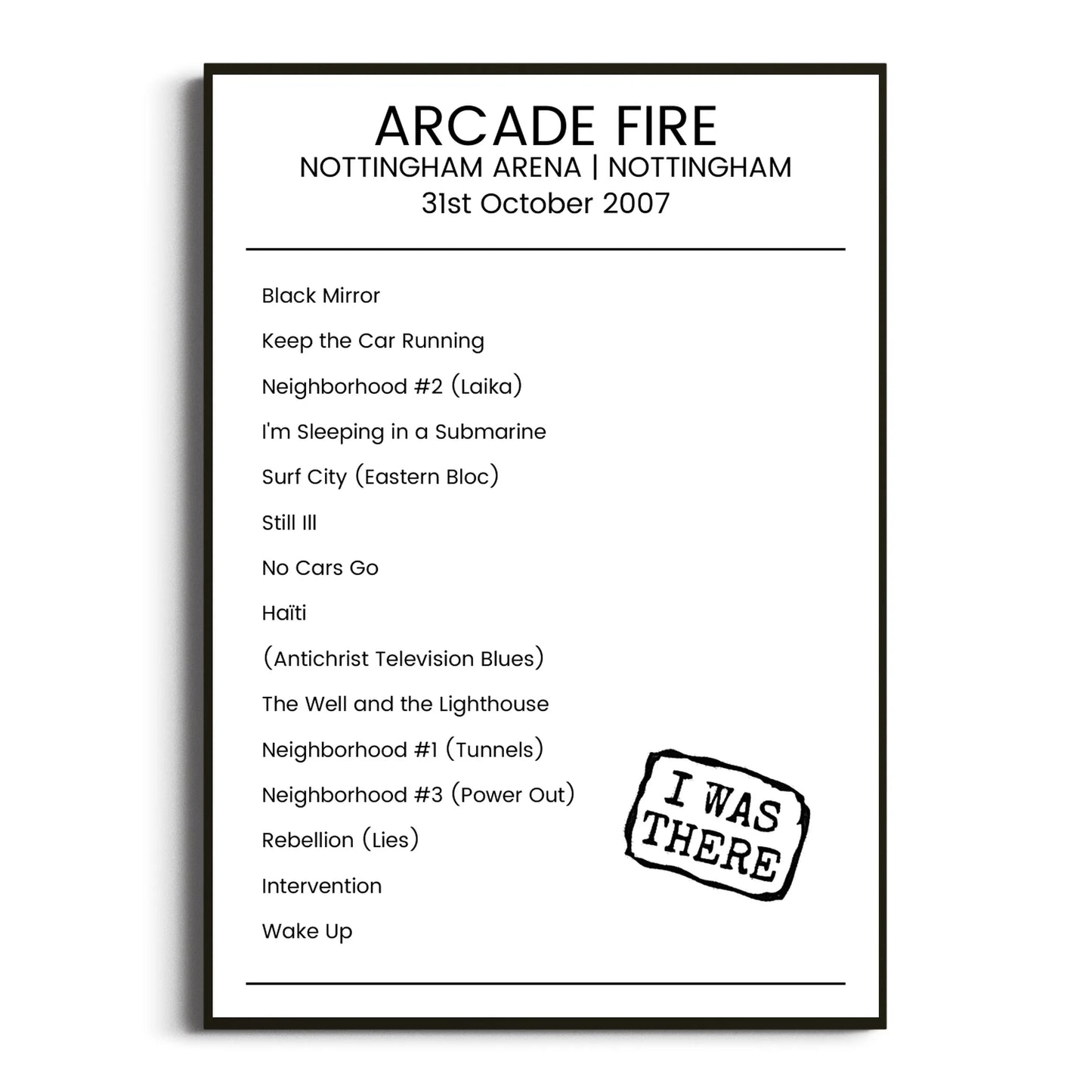 Arcade Fire Nottingham 31 October 2007 Setlist Poster