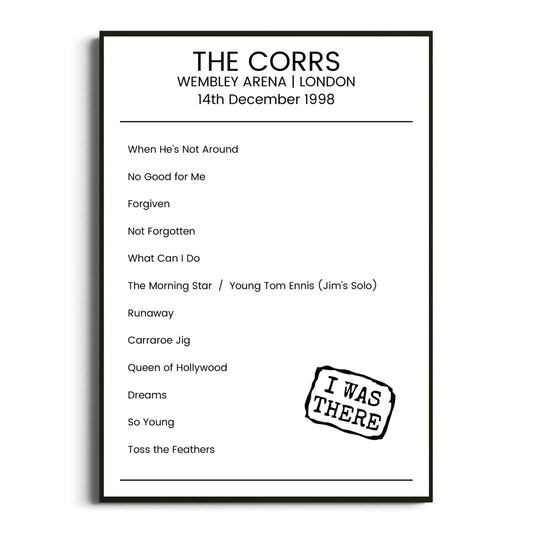 The Corrs London 14 December 1998 Setlist Poster