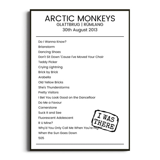 Arctic Monkeys Rümlang 30 August 2013 Setlist Poster