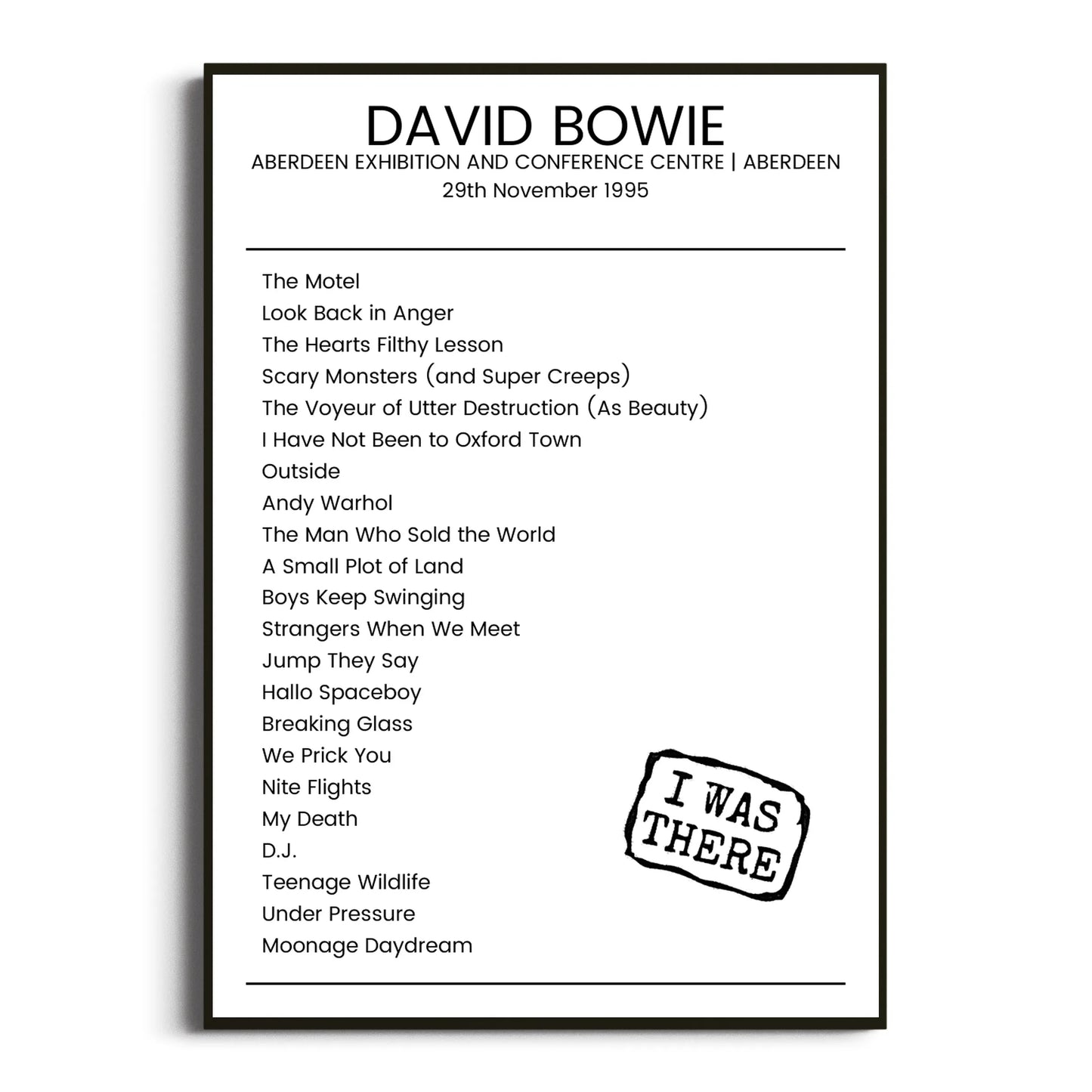 David Bowie Aberdeen 29 November 1995 Setlist Poster