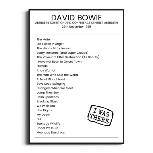 David Bowie Aberdeen 29 November 1995 Setlist Poster