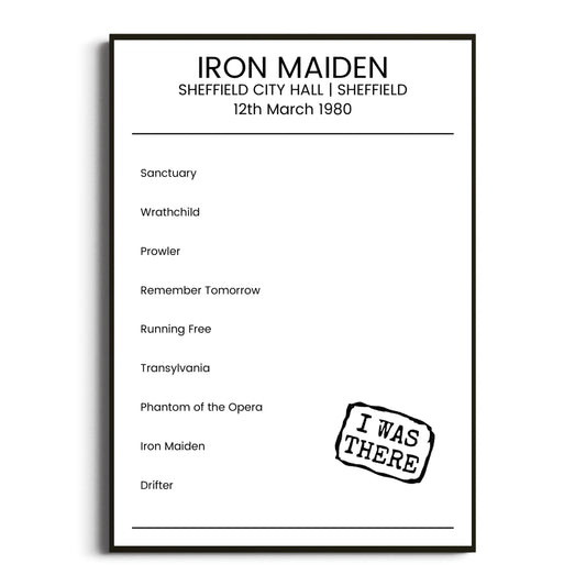 Iron Maiden Sheffield 12 March 1980 Setlist Poster