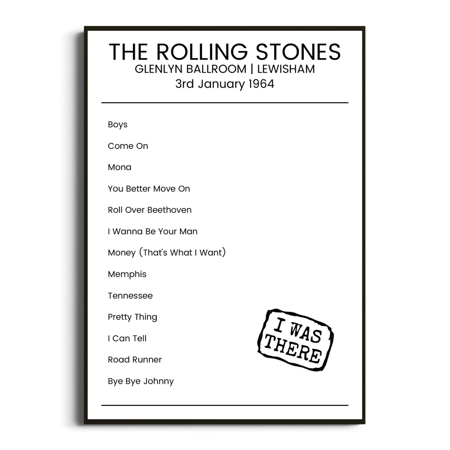 The Rolling Stones Lewisham 03 January 1964 Setlist Poster