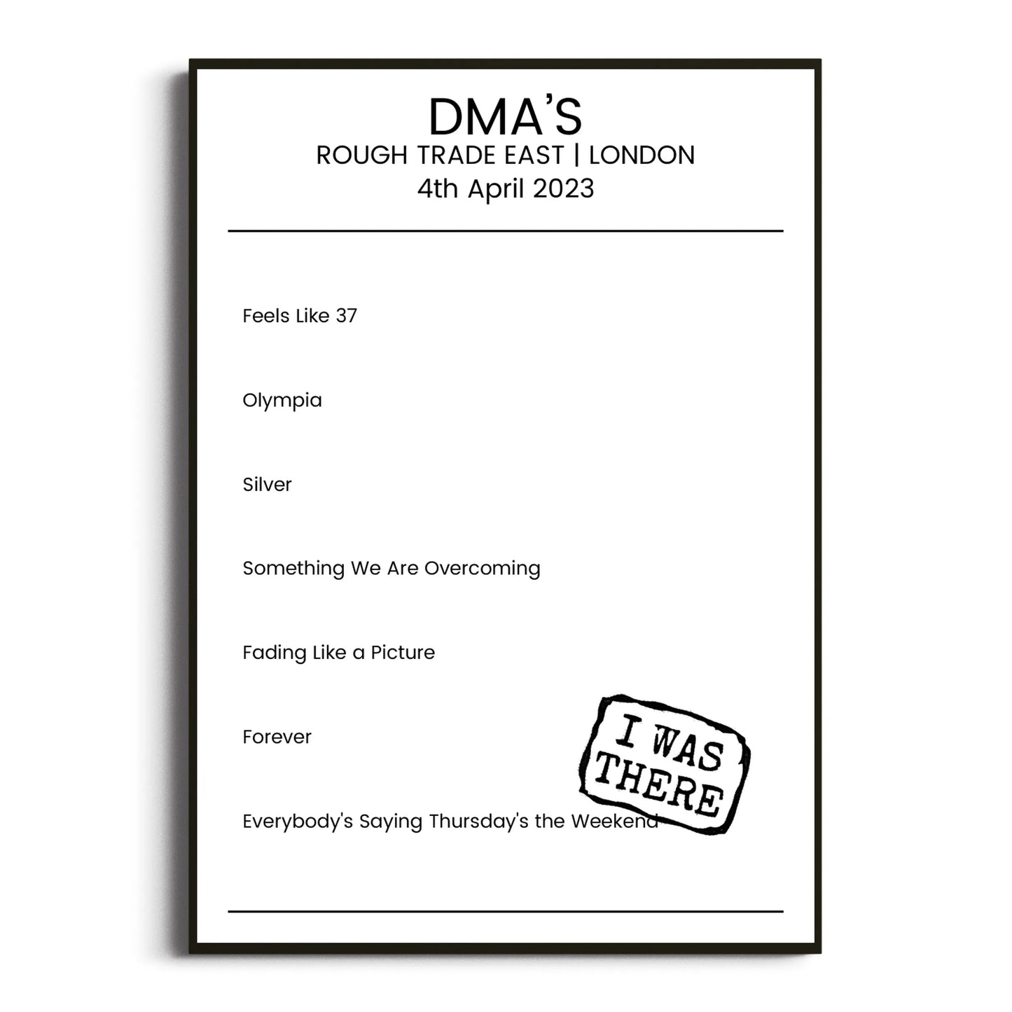 DMA’s London 04 April 2023 Setlist Poster