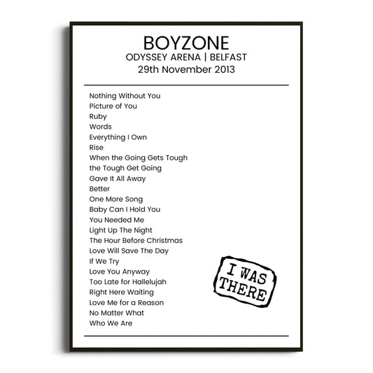 Boyzone Belfast 29 November 2013 Setlist Poster