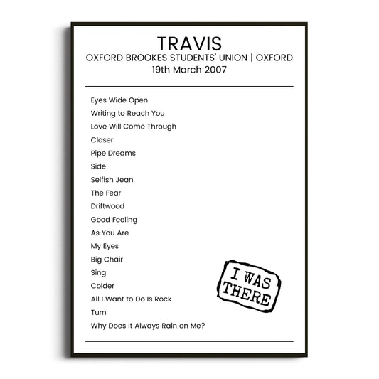 Travis Oxford 19 March 2007 Setlist Poster