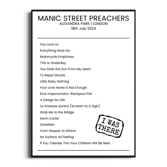 Manic Street Preachers London 18 July 2024 Setlist Poster