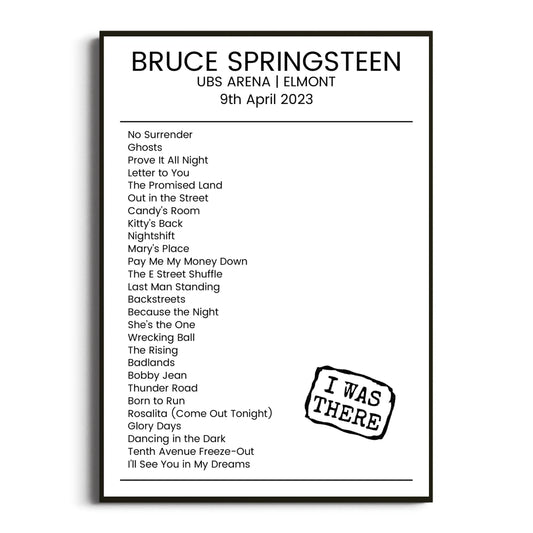 Bruce Springsteen Elmont 09 April 2023 Setlist Poster