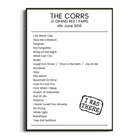 The Corrs Paris 04 June 2016 Setlist Poster