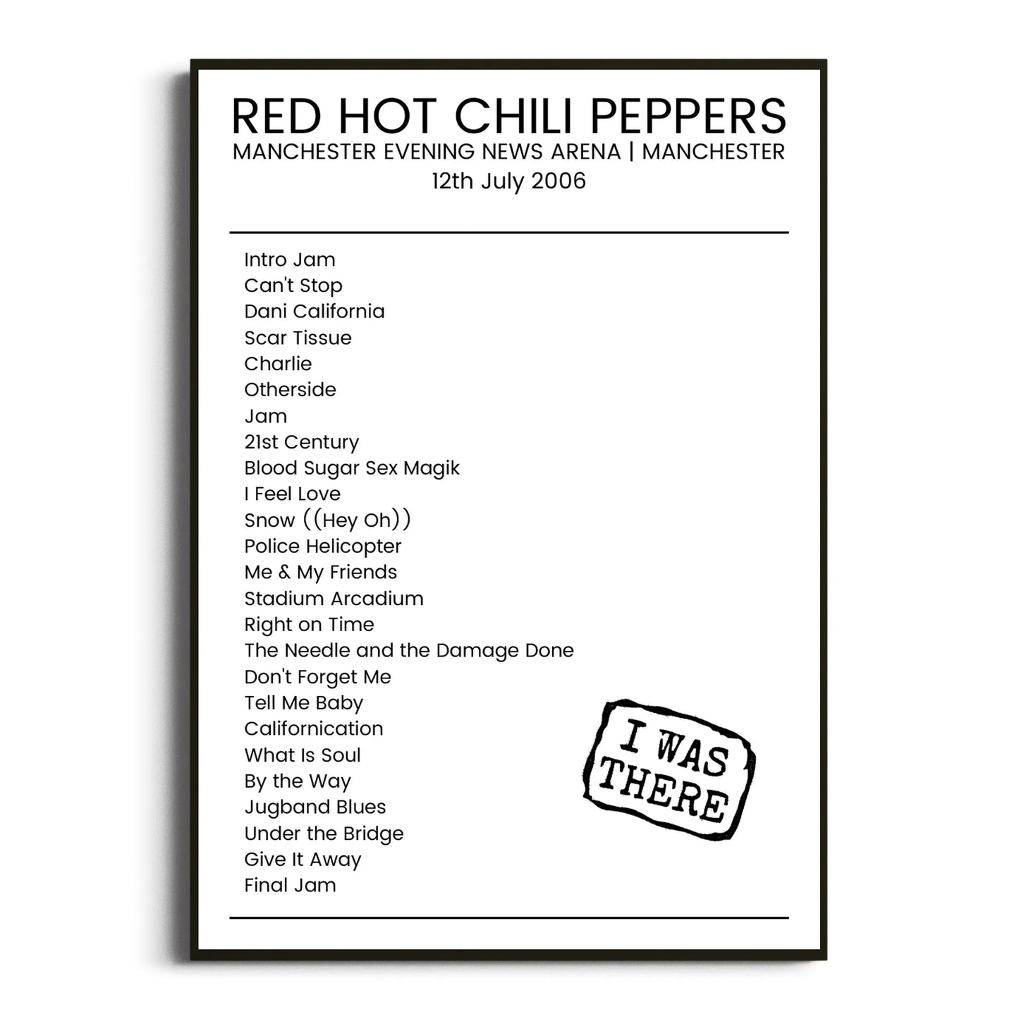 Red Hot Chili Peppers Manchester 12 July 2006 Setlist Poster