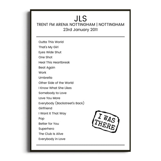 JLS Nottingham 23 January 2011 Setlist Poster