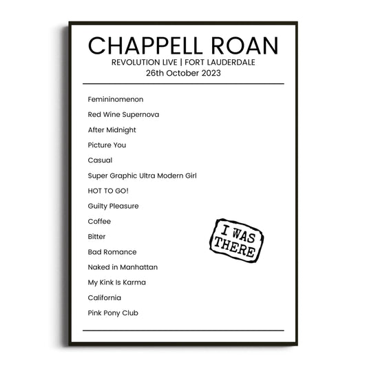 Chappell Roan Fort Lauderdale 26 October 2023 Setlist Poster