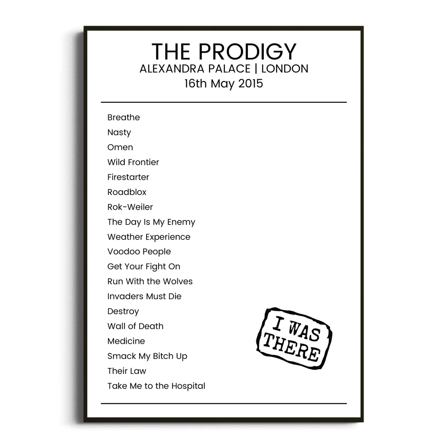 The Prodigy London 16 May 2015 Setlist Poster