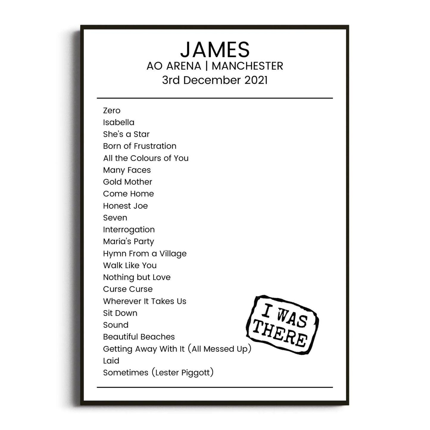 James Manchester 03 December 2021 Setlist Poster