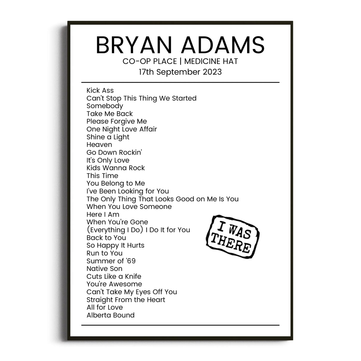 Bryan Adams Medicine Hat 17 September 2023 Setlist Poster