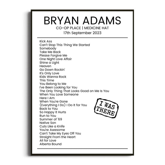 Bryan Adams Medicine Hat 17 September 2023 Setlist Poster