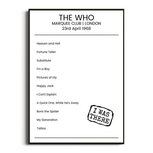 The Who London 23 April 1968 Setlist Poster