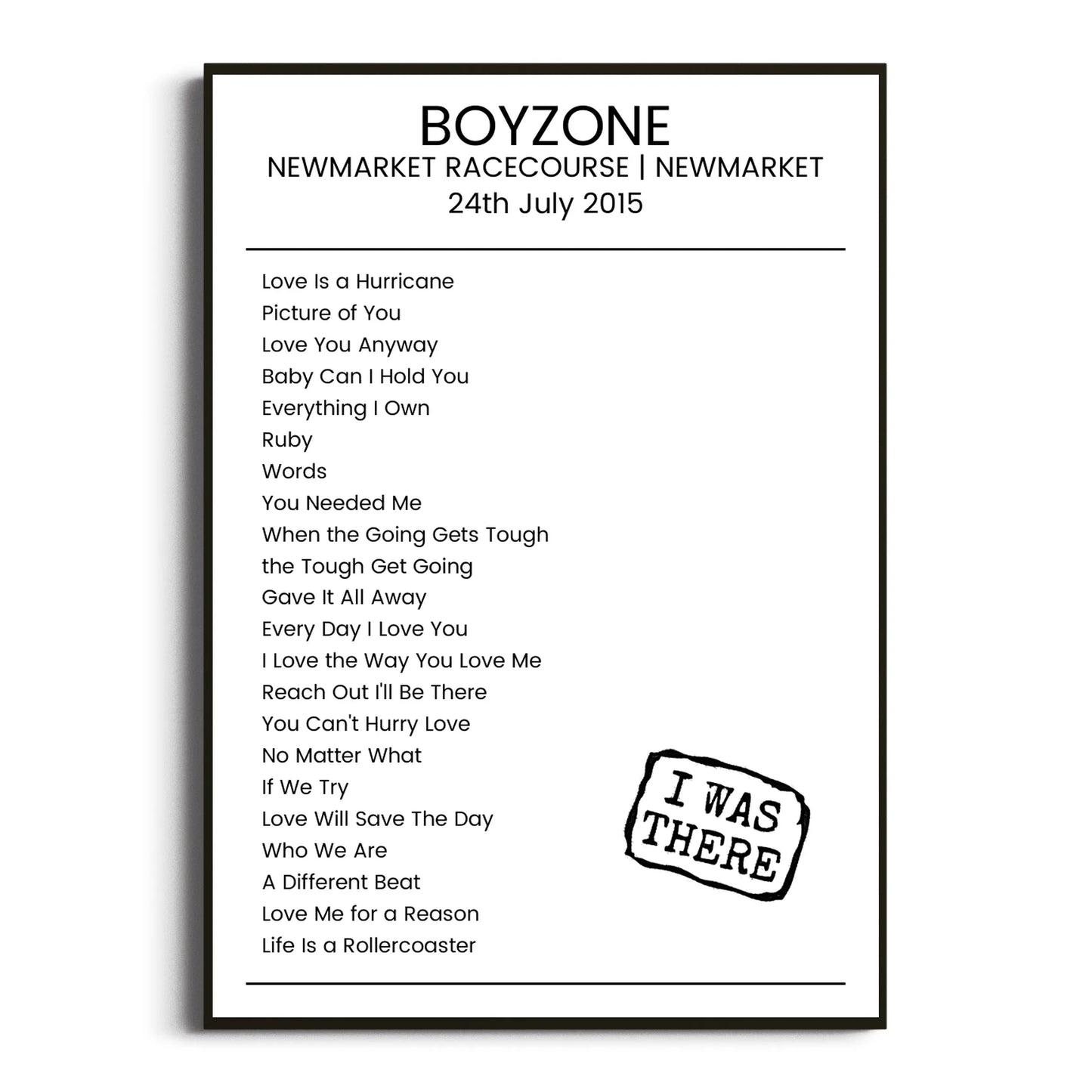 Boyzone Newmarket 24 July 2015 Setlist Poster