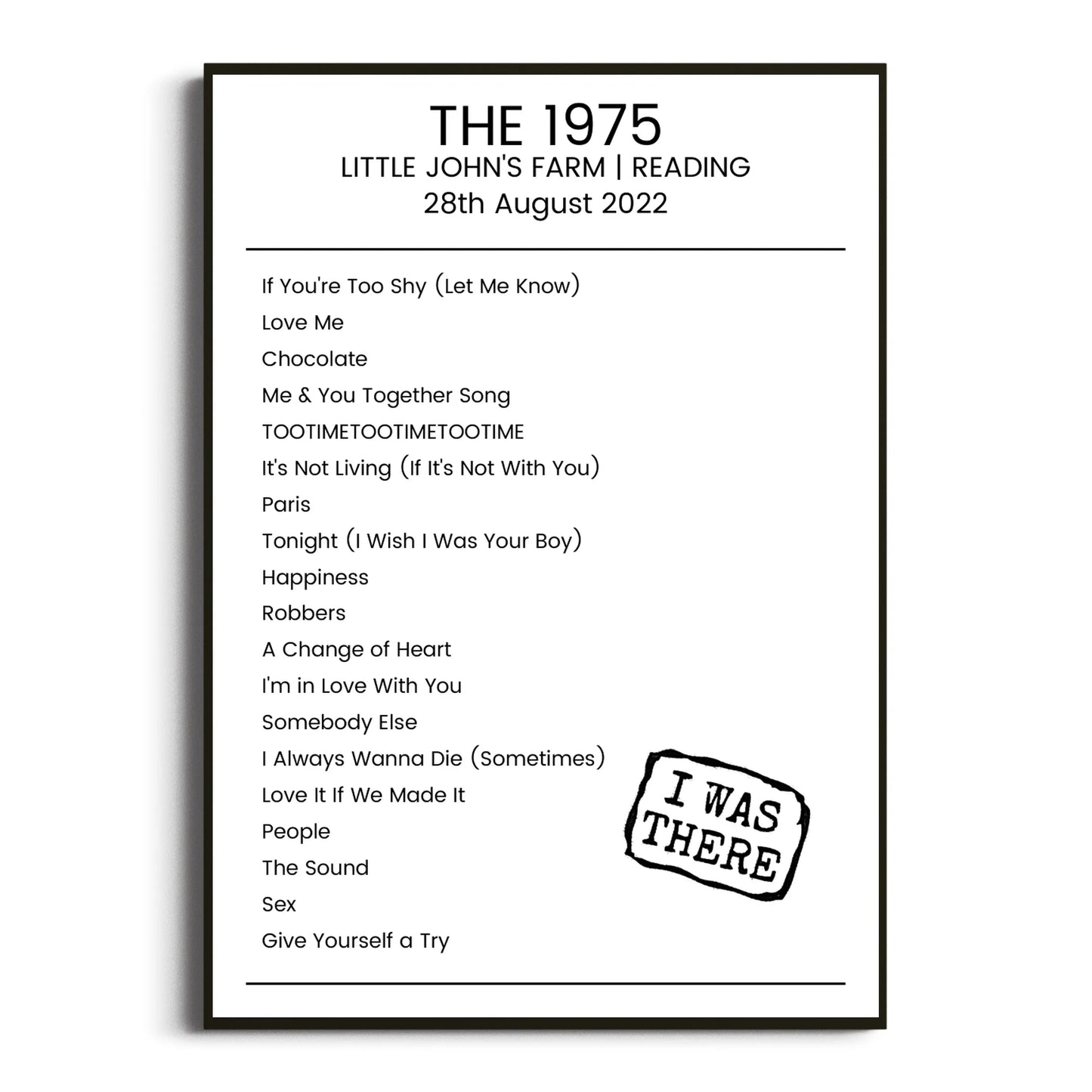 The 1975 Reading 28 August 2022 Setlist Poster