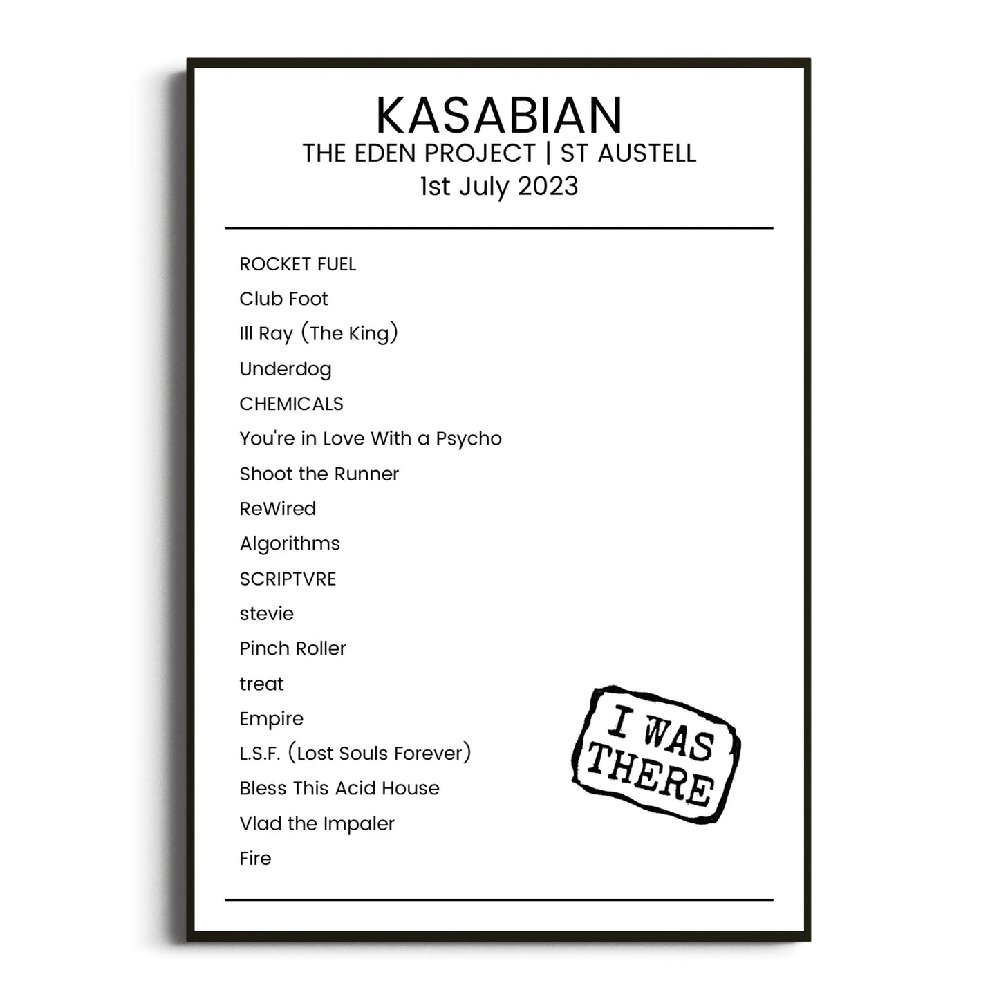 Kasabian St Austell 01 July 2023 Setlist Poster