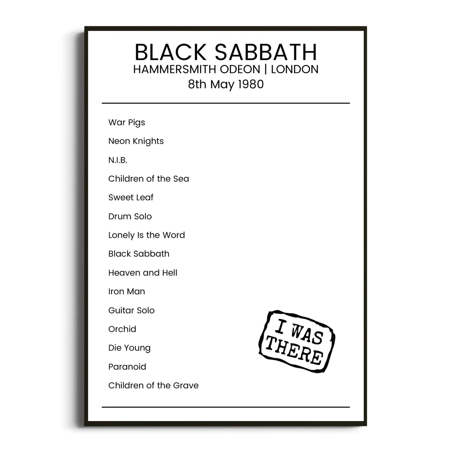 Black Sabbath London 08 May 1980 Setlist Poster