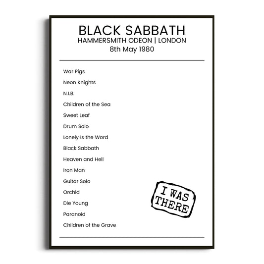 Black Sabbath London 08 May 1980 Setlist Poster