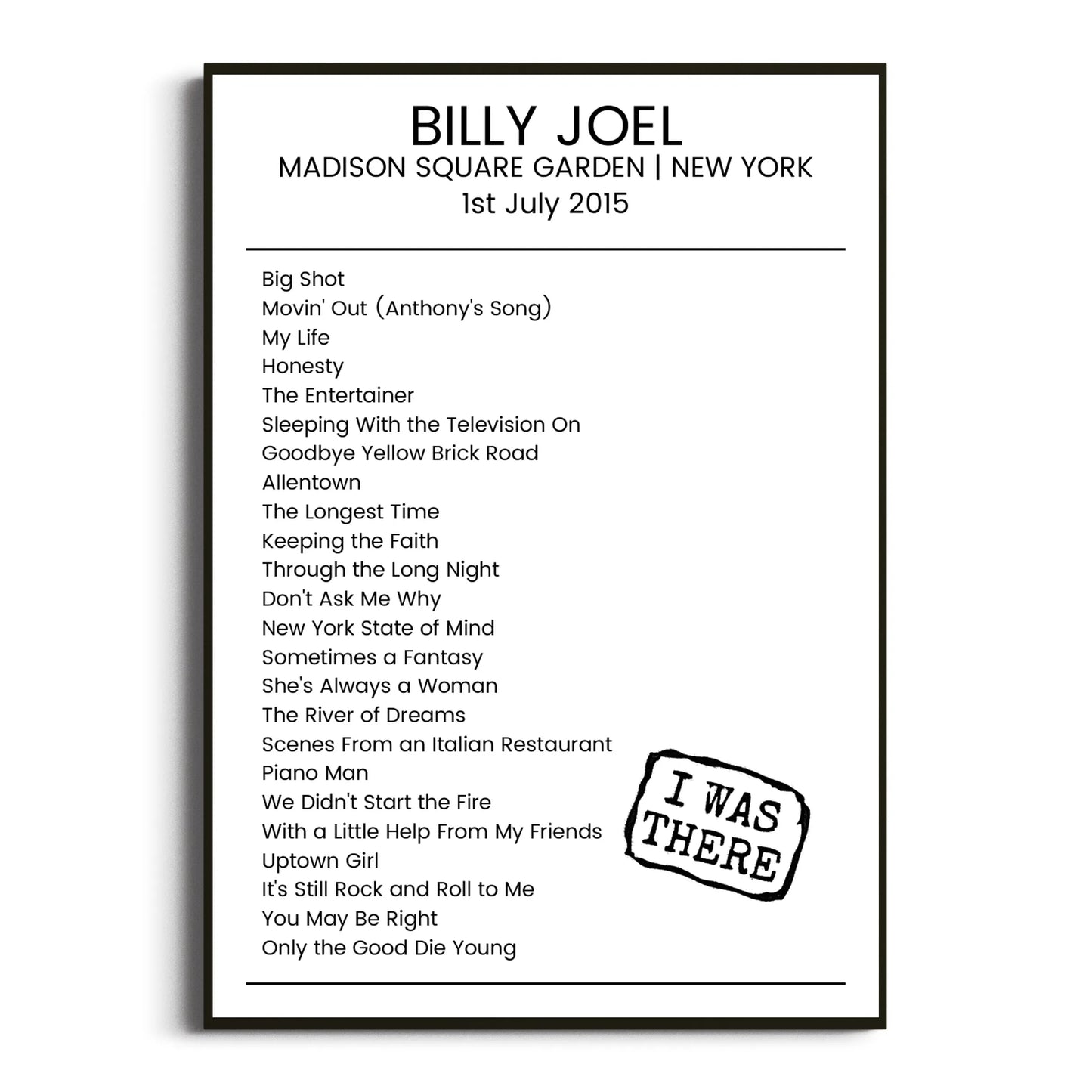 Billy Joel New York 01 July 2015 Setlist Poster