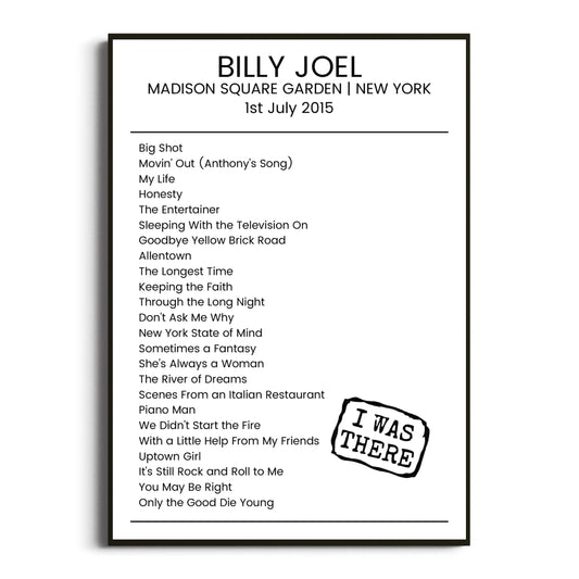 Billy Joel New York 01 July 2015 Setlist Poster