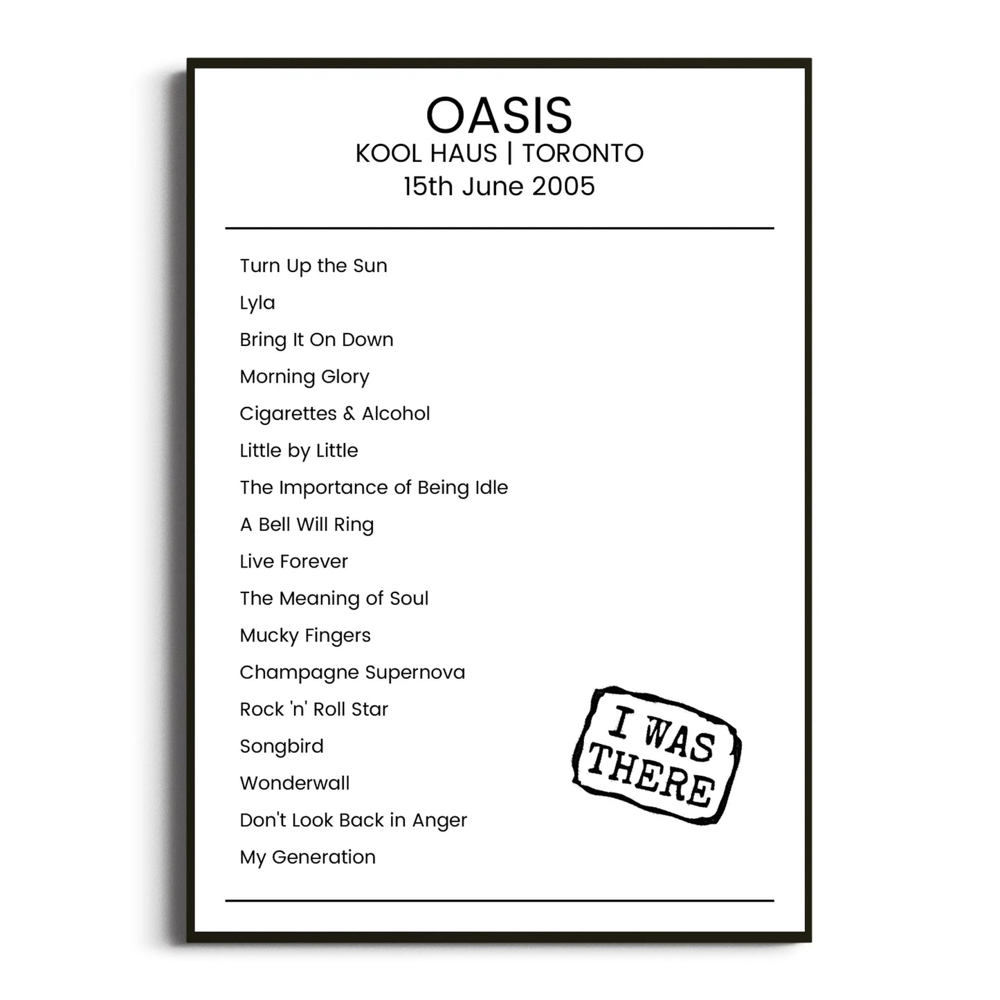 Oasis Toronto 15 June 2005 Setlist Poster