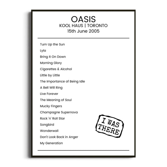 Oasis Toronto 15 June 2005 Setlist Poster