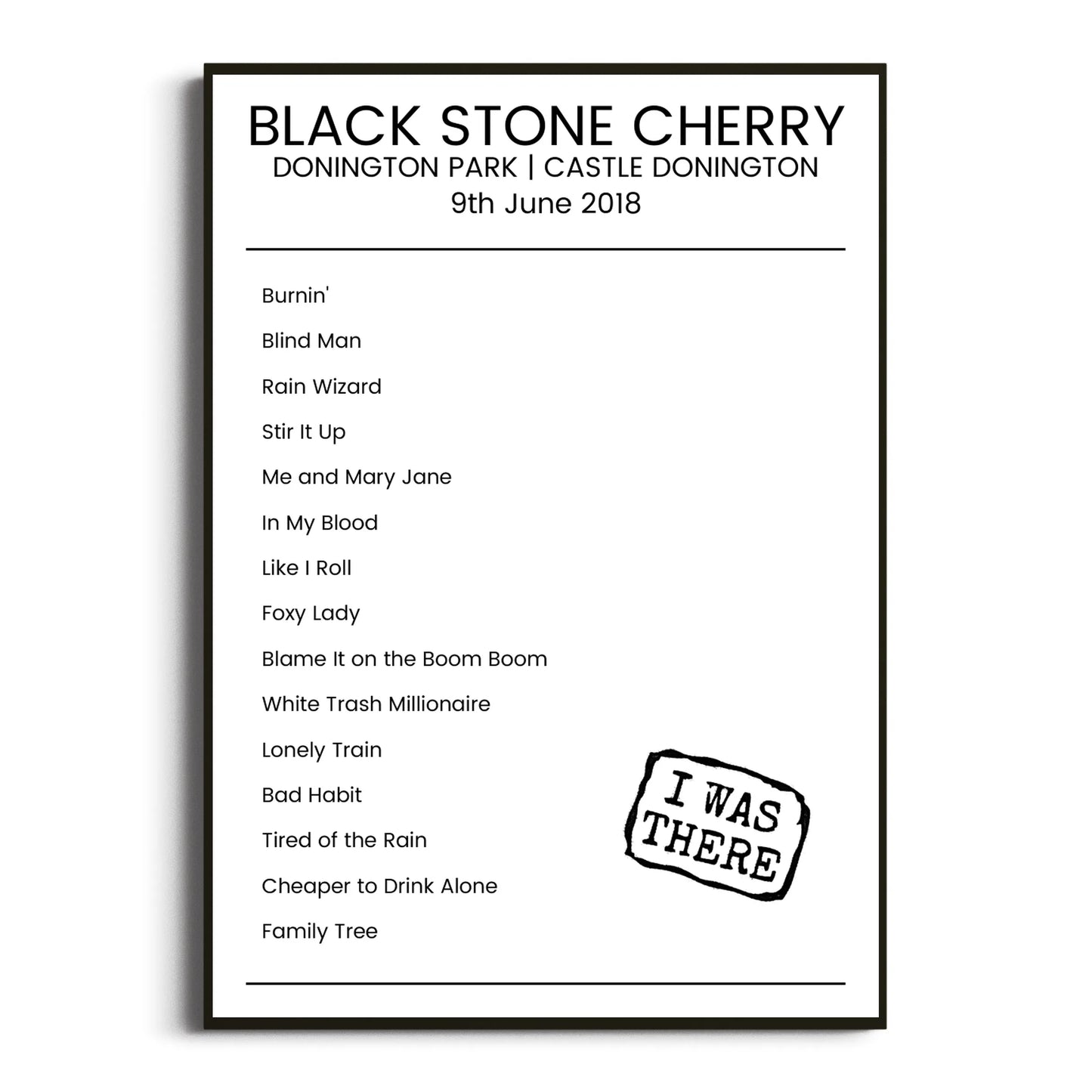 Black Stone Cherry Castle Donington 09 June 2018 Setlist Poster