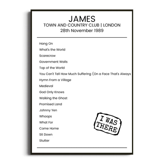 James London 28 November 1989 Setlist Poster