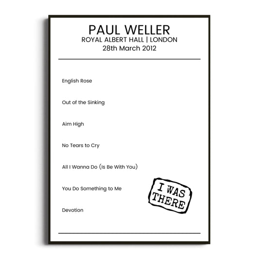 Paul Weller London 28 March 2012 Setlist Poster