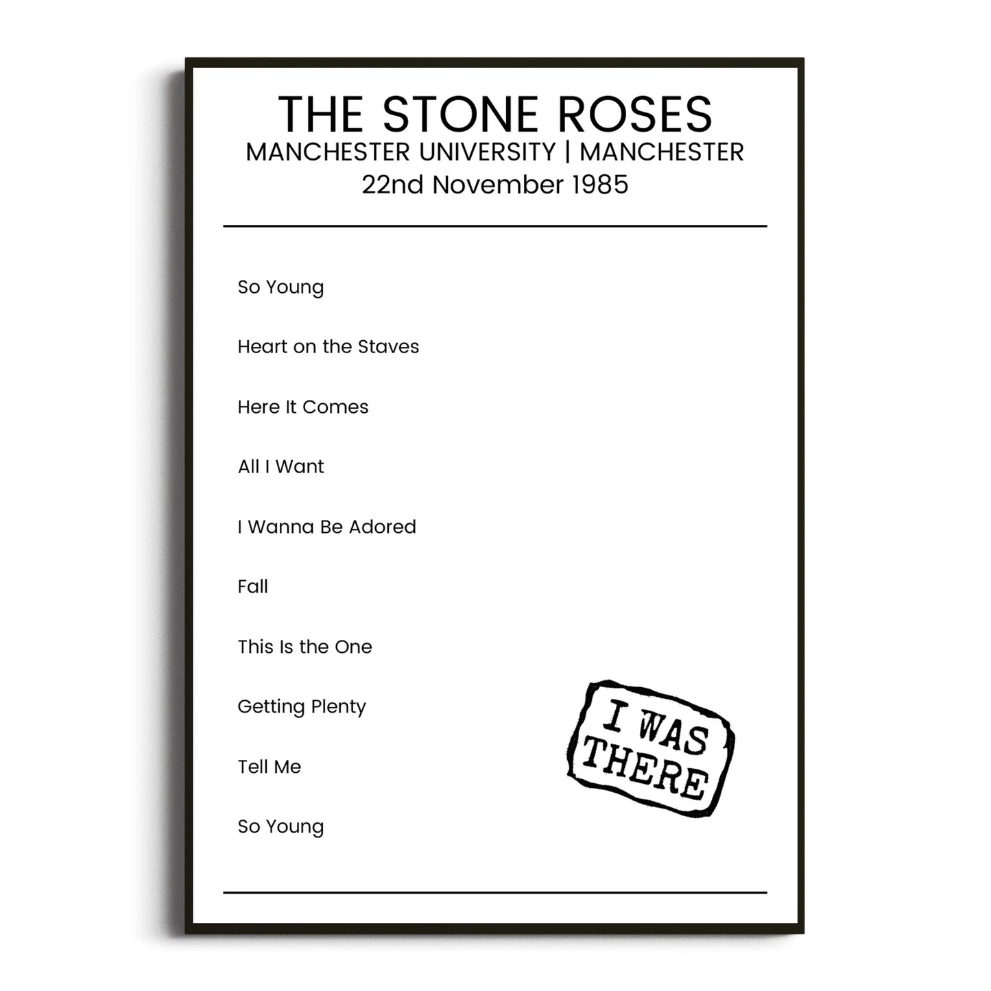 The Stone Roses Manchester 22 November 1985 Setlist Poster