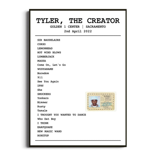 Tyler, The Creator Sacramento 02 April 2022 Setlist Poster