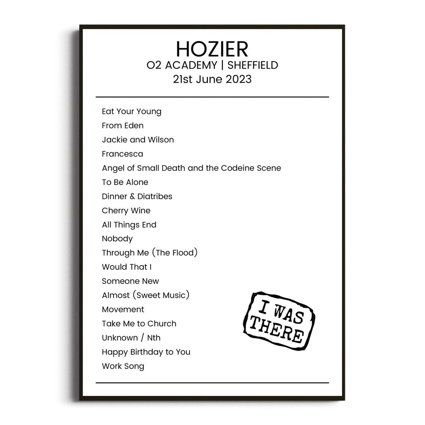 Hozier Sheffield 21 June 2023 Setlist Poster