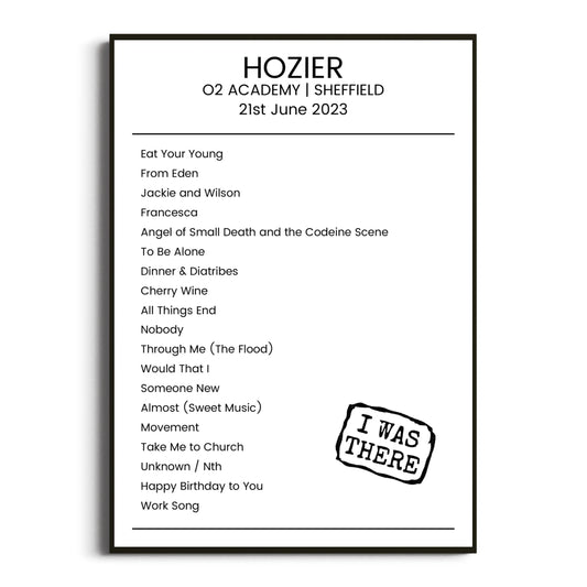 Hozier Sheffield 21 June 2023 Setlist Poster