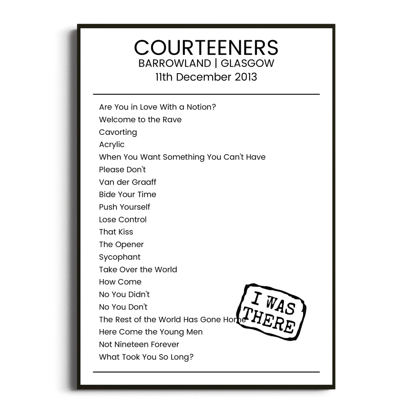 Courteeners Glasgow 11 December 2013 Setlist Poster