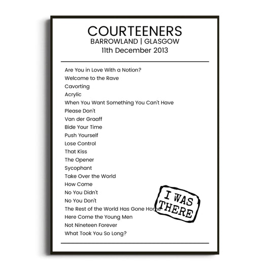 Courteeners Glasgow 11 December 2013 Setlist Poster