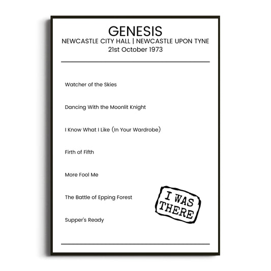 Genesis Newcastle upon Tyne 21 October 1973 Setlist Poster