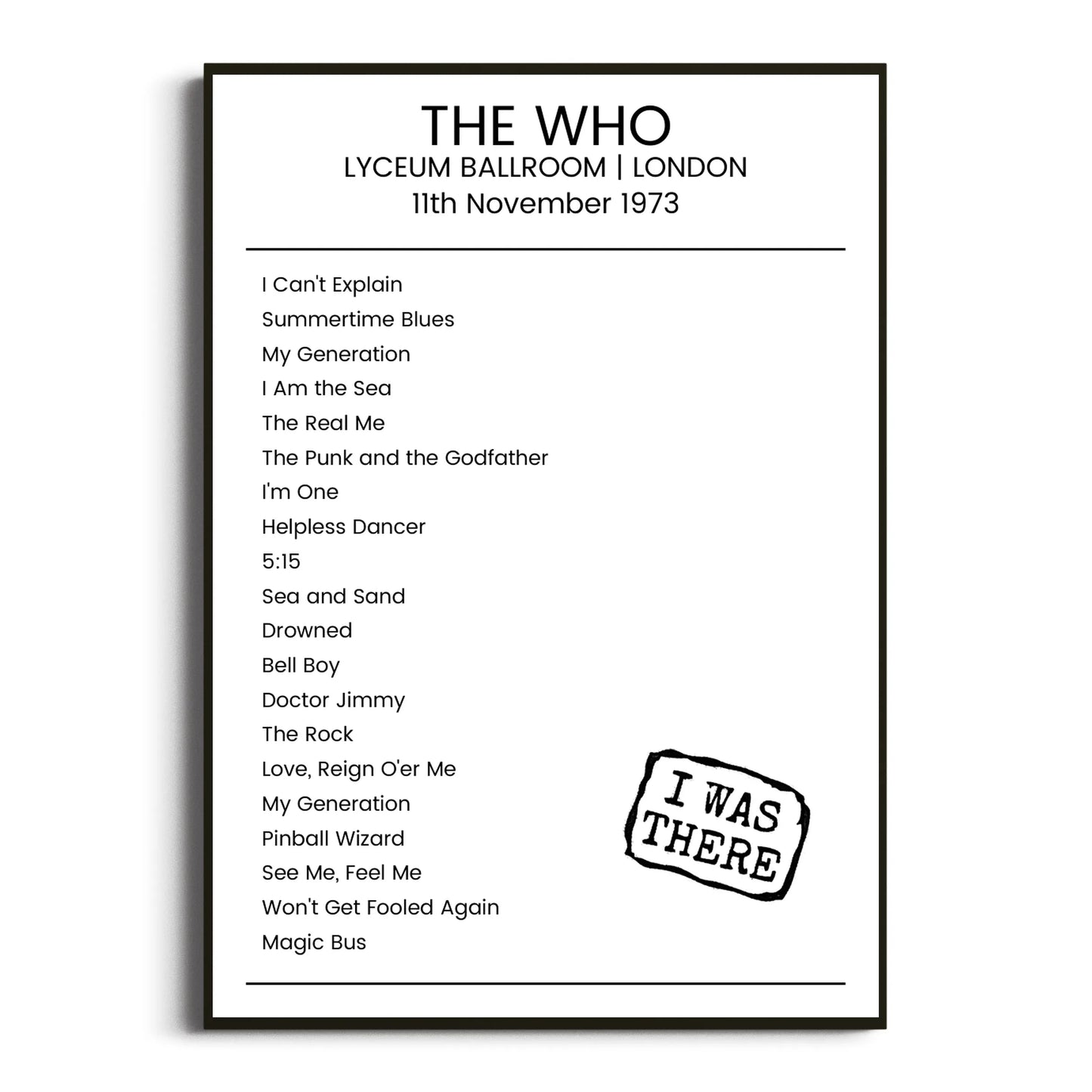 The Who London 11 November 1973 Setlist Poster