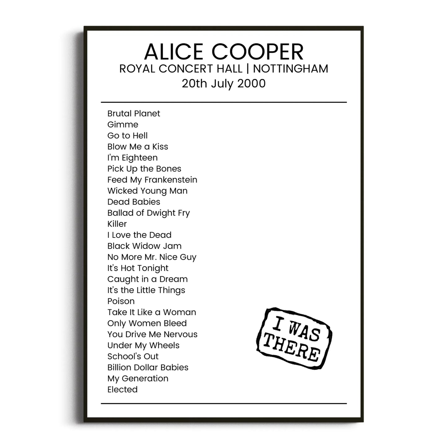 Alice Cooper Nottingham 20 July 2000 Setlist Poster