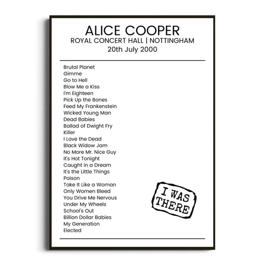 Alice Cooper Nottingham 20 July 2000 Setlist Poster