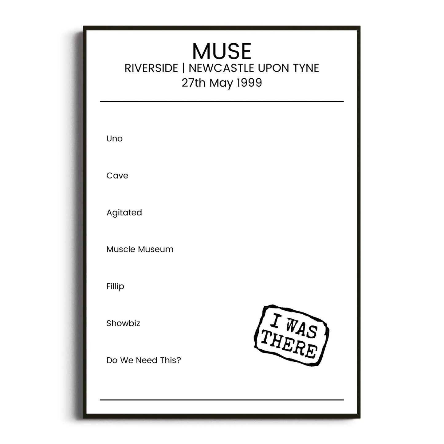 Muse Newcastle upon Tyne 27 May 1999 Setlist Poster